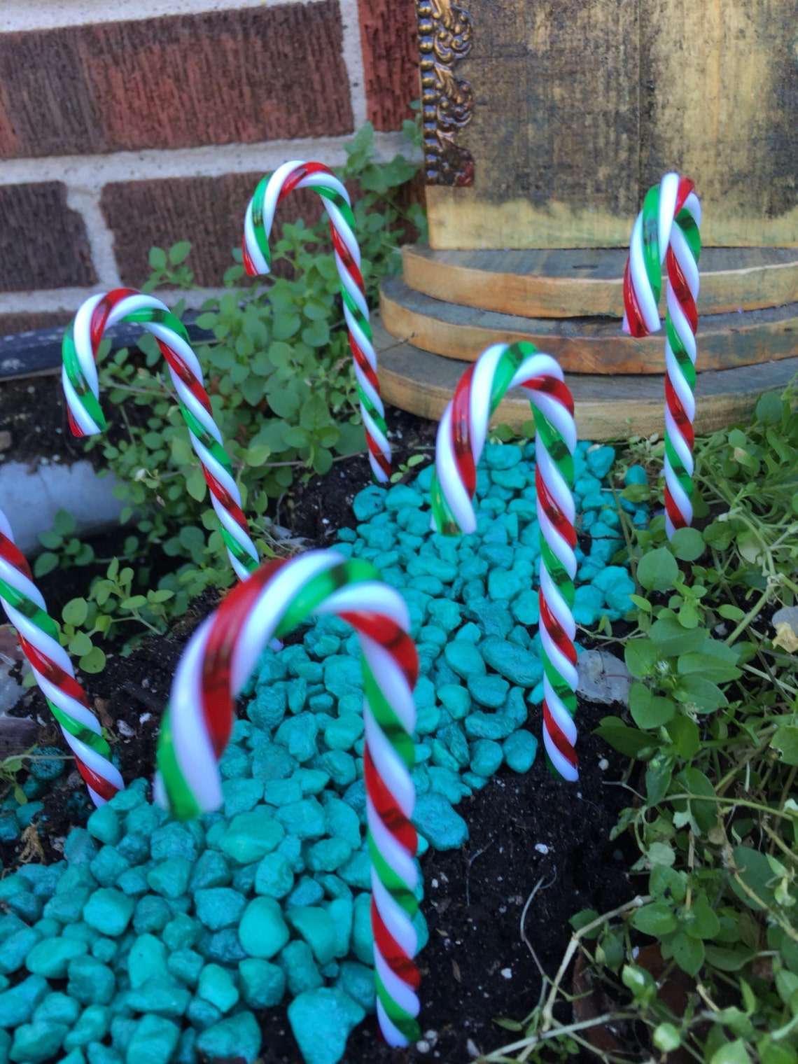 Miniature Christmas Candy Cane Stake, Miniature Candy Cane Path Stake