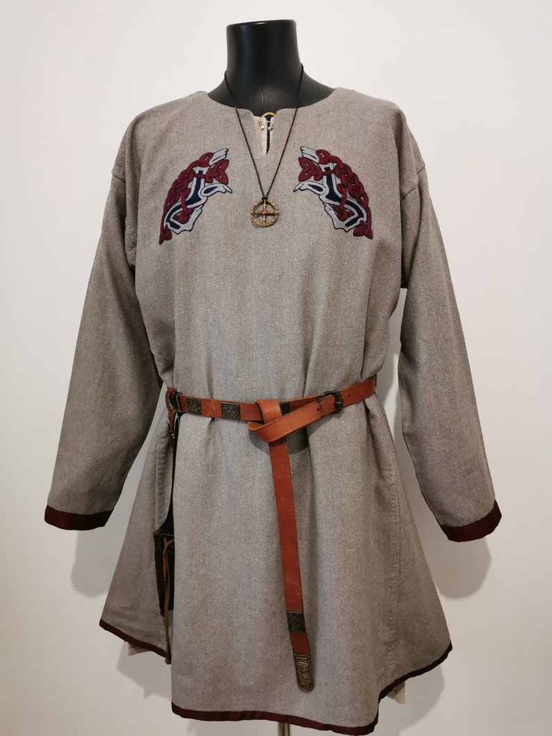 Viking linen tunic with hand embroidery | Etsy