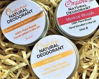 Mens woodsy deodorant set/sandalwood/cedarwood-natural-organic-vegan - Set of 3 tins