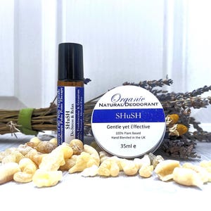 Set de desodorante roll-on Relax De-stress con aroma a lavanda, incienso y geranio.