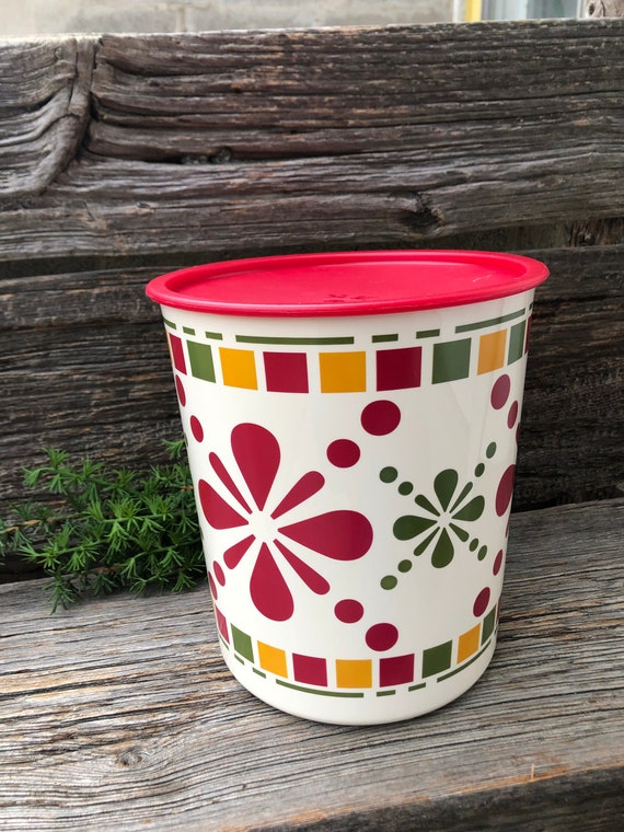 Tupperware Lidded Canister Container XL Multi Coloured Groovy Flowers Red  Green Yellow 5.50 L Made in Mexico 5624A-2 Extra Large Storage 
