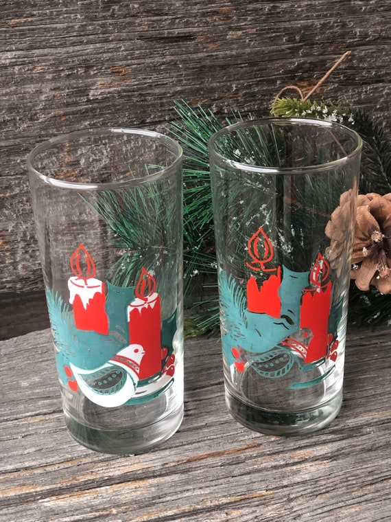 Set of Two MCM Christmas Drinking Glasses Mid Century Modern Water