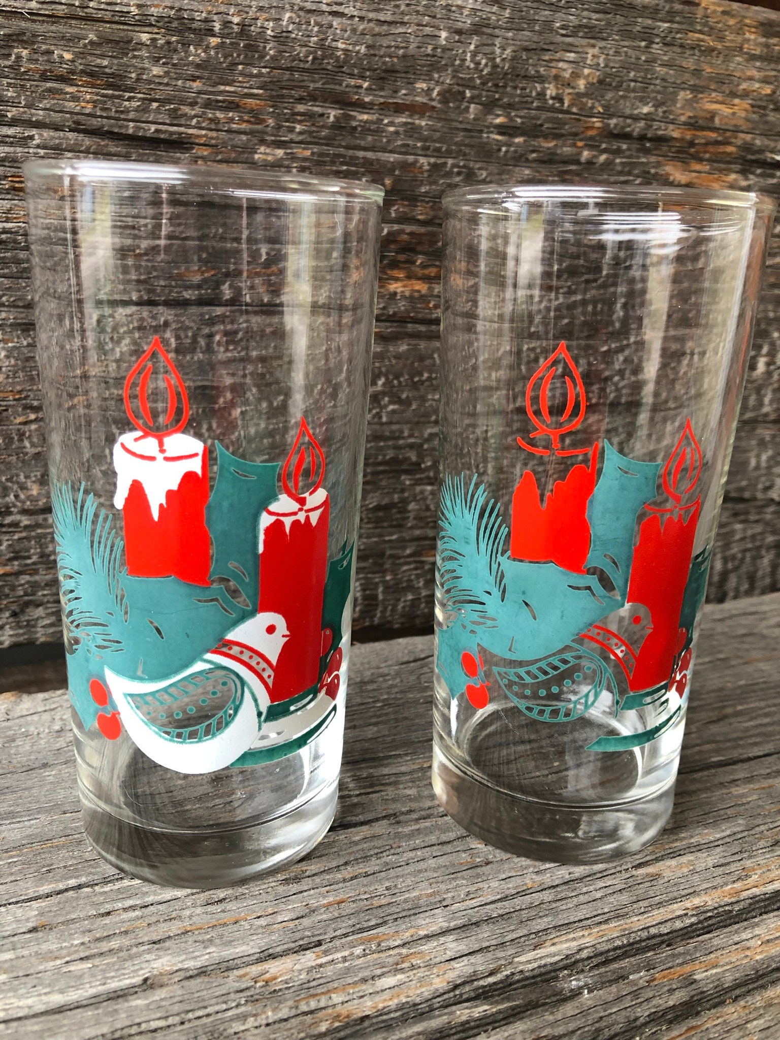 Set of Two MCM Christmas Drinking Glasses Mid Century Modern Water