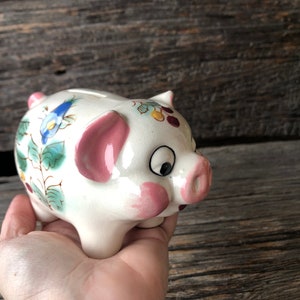 Piggy bank curious Floral Pig coin bank Vintage made in Japan ceramic figurine collectible