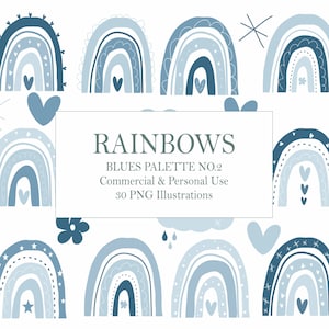 Utilisation commerciale Rainbow Clipart, Blue Rainbow Clip Art, Digital Rainbow, Nursery Clipart, Hand Drawn, Boho/Scandi Rainbows, Téléchargement instantané