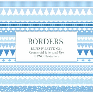 Border Clipart, Blue Border Clip Art, Corazones, Flores, Vieira, Descarga Instantánea, Uso Comercial, Fronteras Digitales, Arte Fronterizo, Bordes PNG