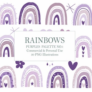 Utilisation commerciale Rainbow Clipart, Purple Scandi Rainbows, Digital Rainbow, Nursery Clipart, Hand Drawn, Boho Rainbow Clipart, Téléchargement instantané