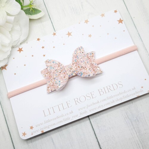Blush Pink Bow Pink Glitter Bow Baby Headband Glitter Hair Etsy