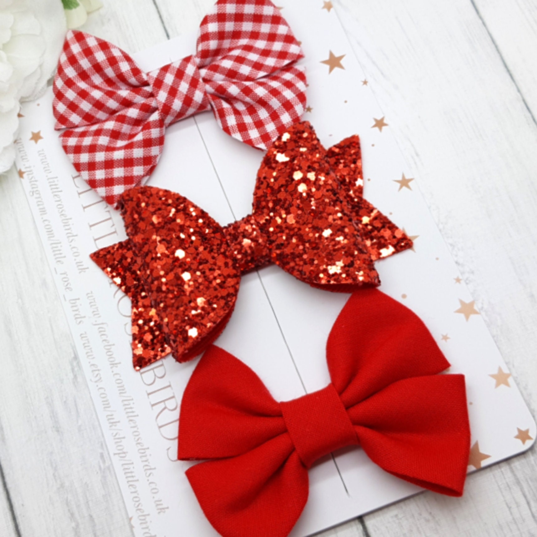Red hair bows Red glitter bow Red hair clips Gingham hair Etsy