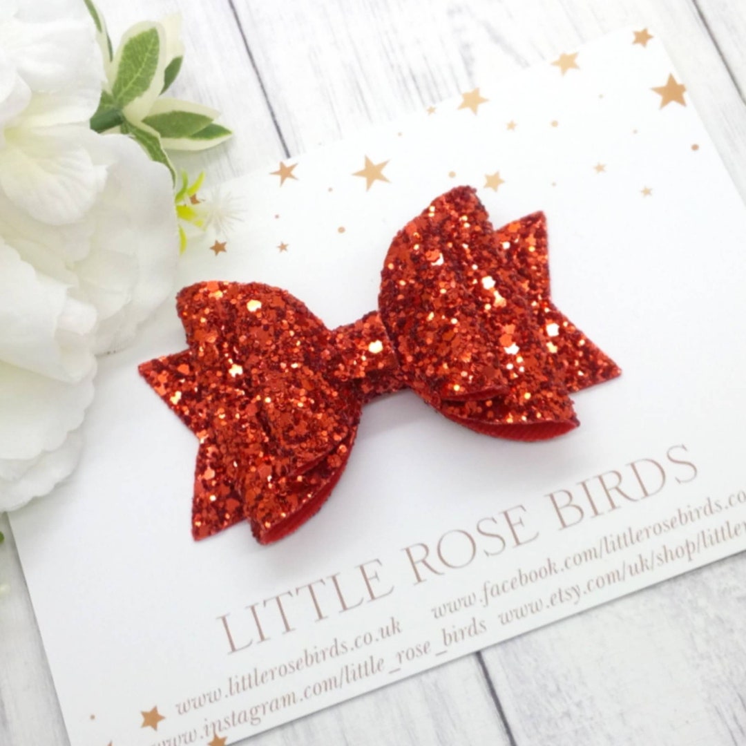 Red Glitter Bow Red Glitter Headband Christmas Bow Etsy