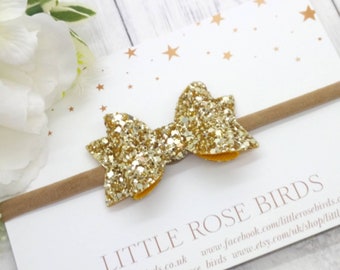 Gold Glitter Bow, Gold Hair Bow, Baby Headband, Glitter Hair Bow, Christmas Hair Bows, Christmas Hair Clips, Girls Hair Bows, Birthday  Girl