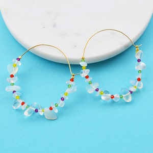 Moonstone hoop earrings, Gemstone hoop earrings, Colorful crystal earrings, Semi precious stones earrings, Gift for her