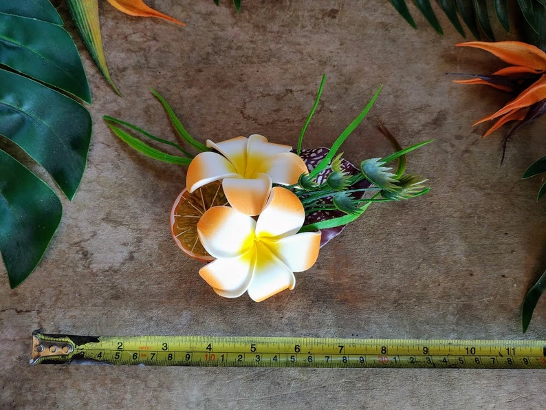 Plumeria hair flower clip orange slice frangipani fruit hairpiece tropical tiki pinup rockabilly headpiece accessory hawaiian polynesian