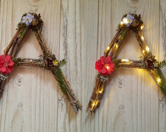 Twig letters enchanted nursery 9.5" personalized wall fairy lights whimsical woodland baby shower kid room gift name rustic flower boho girl