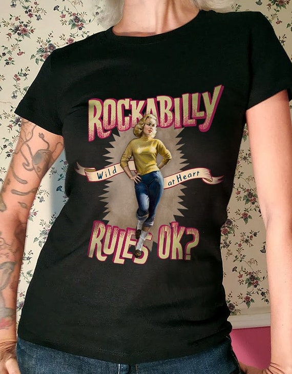 Rockabilly rules tshirt pinup tee women rock n roll black top shortsleeve vintage graphics blonde lady 50s clothing teddy girl rockabella Rockabilly rules tshirt pinup tee women rock n roll black top shortsleeve vintage graphics blonde lady 50s clothing teddy girl rockabella