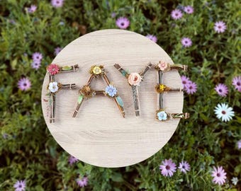 Twig letters 6" personalized girl wall name sign flowers whimsical woodland nursery baby shower gift kids room rustic initial branches moss