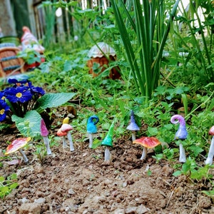 Whimsical mini clay mushrooms fairy garden accessories supplies toadstool miniature set 5 10 20 pcs wire stems enchanted forest bulk ceramic