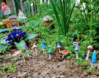 Whimsical mini clay mushrooms fairy garden accessories supplies toadstool miniature set 5 10 20 pcs wire stems enchanted forest bulk ceramic