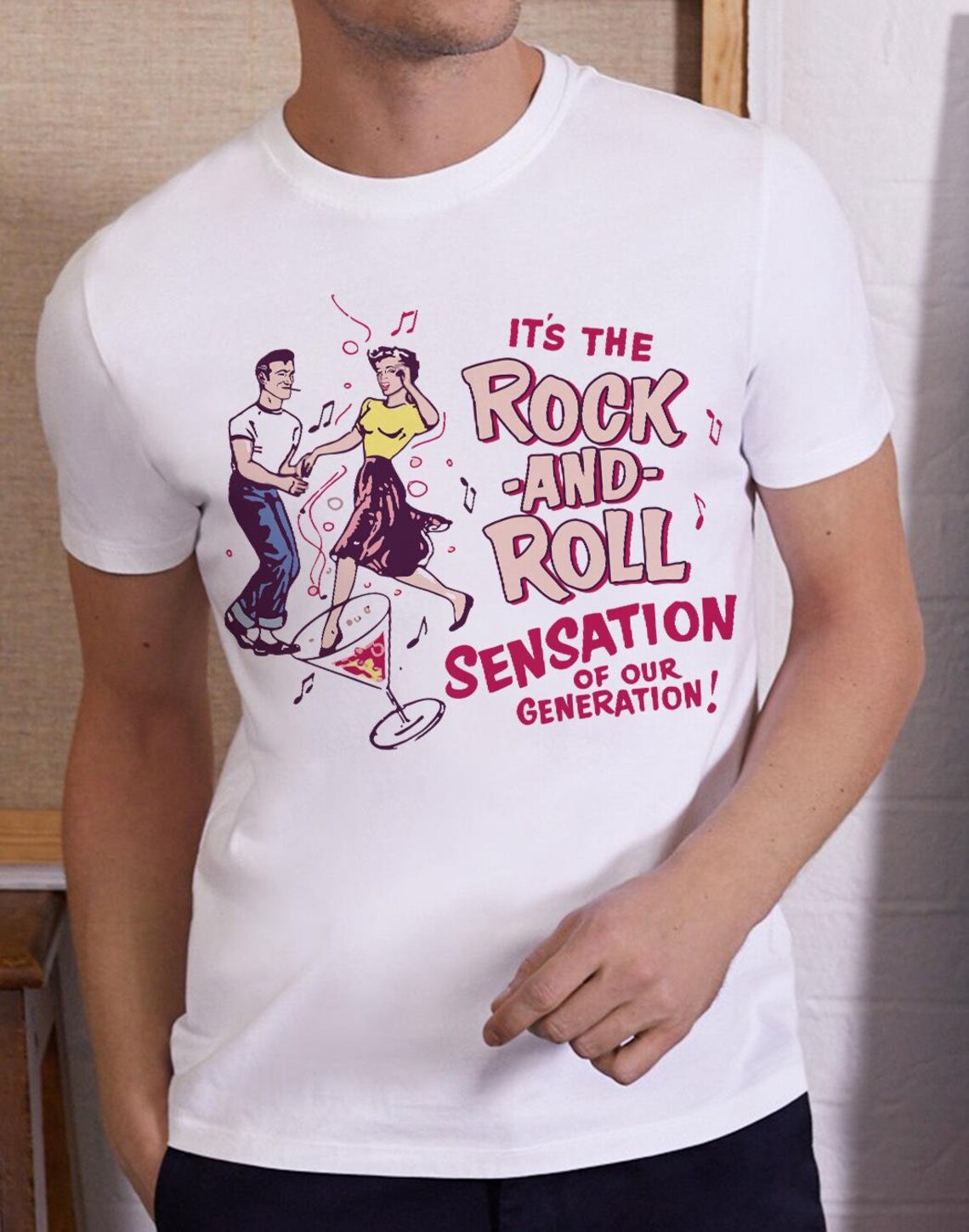 Rock N Roll Tshirt Black or White for Men Retro 50s Etsy