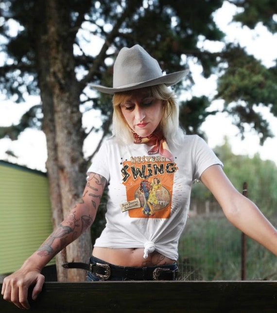 Western swing tshirt women men country cowgirl cowboy barn line dance jamboree 50s retro rockabilly top white graphic tee fifties vintage Western swing tshirt women men country cowgirl cowboy barn line dance jamboree 50s retro rockabilly top white graphic tee fifties vintage