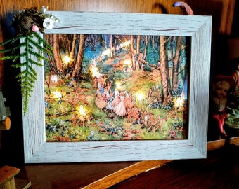 Fairy forest light up frame vintage print enchanted woods fairytale nursery decor baby birthday gift whimsical wall hanging lighting battery