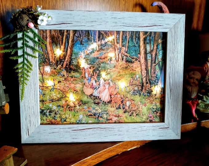 verwunschener Wald Leuchtrahmen Vintage Print verzauberte Wälder Märchen Kinderzimmer Dekor Baby Geburtstag Geschenk wunderlich Wandbehang Beleuchtung Batterie