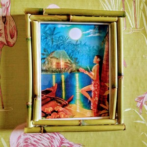 Ilumina el marco de bambú tiki tropical hawaiano polinesio recuerdos de luna de miel años 50 rockabilly exótica pared de playa colgada decoración regalo de casa de verano imagen 2
