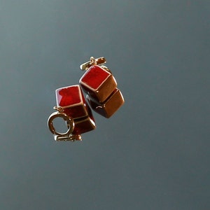 Handmade Cube Red Modern Minimalistic Faience ceramic earrings