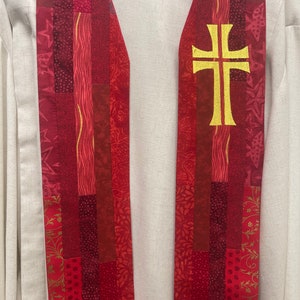 Red striped clergy stole, Pentecost and Ordination liturgical stole