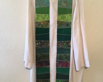 Green pieced stole, ordinary time liturgical stole