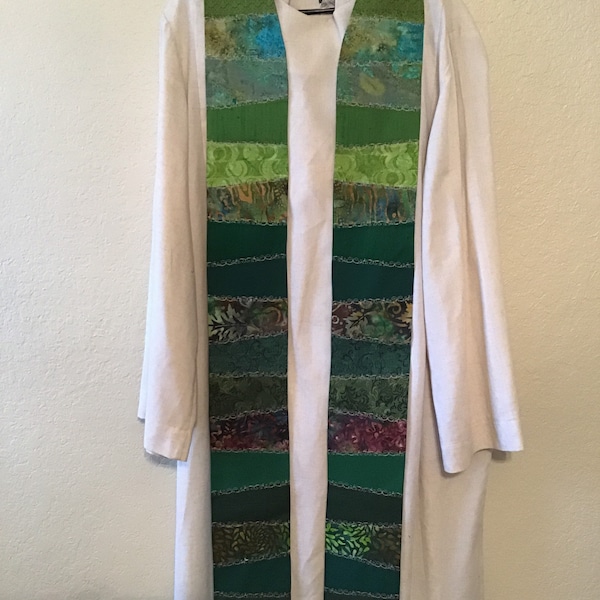 Green pieced stole, ordinary time liturgical stole