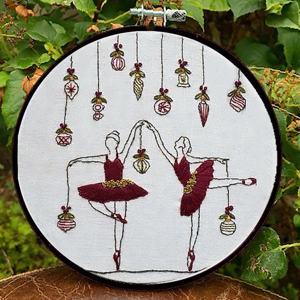 Nine Ladies Dancing Christmas Hand Embroidery Kit, Embroidery Hoop Art | Beginner Hand Embroidery Kit | Christmas Wall Decoration