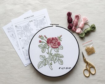 Beginner Rose Hand Embroidery Kit: DIY Needlework Craft