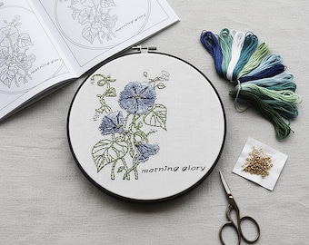 Beginner Embroidery Kit: Morning Glory Flower, DIY Needlework Craft