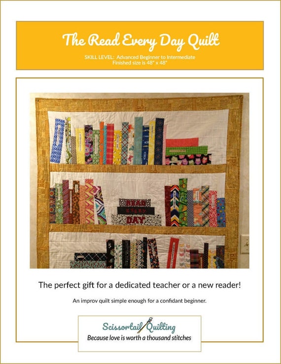 Read Every Day Quilt Downloadable Pattern Book Quilt Library Bookcase Quilt  