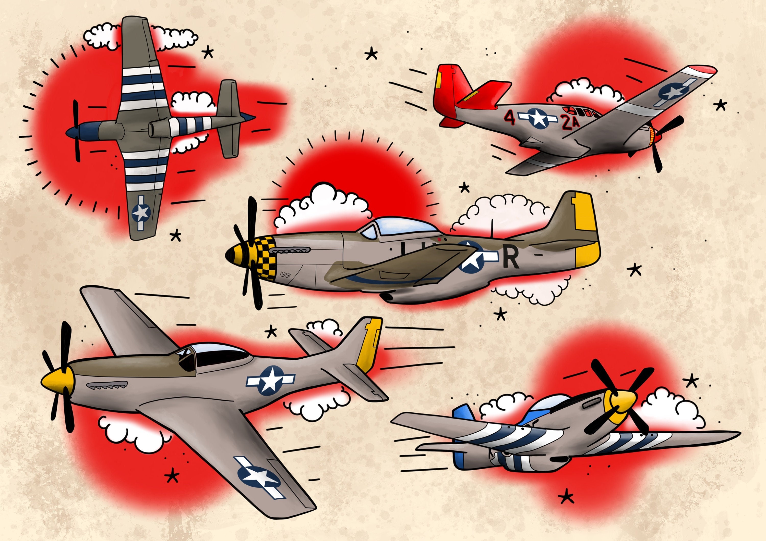 P-51 Mustang American Traditional Style Art Flash Print - Etsy