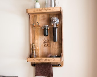 Espresso-accessoires wandrek: Barista-organizer van walnoothout