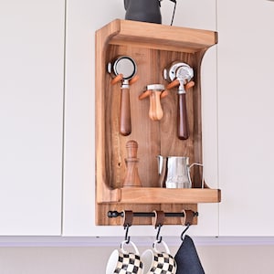 Walnut Wood Barista Shelf: Espresso Accessories Organizer