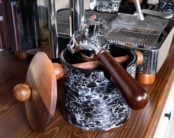 Handmade Ceramic Espresso Knock Box (black) With Walnut Lid by