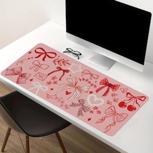 Sweetheart Bows Desk Mat (35.5” x 16”) | Pink Coquette Desk Pad | Cute Aesthetic Mouse Pad