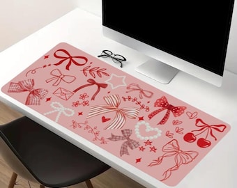 Sweetheart Bows Desk Mat (35.5” x 16”) | Pink Coquette Desk Pad | Cute Aesthetic Mouse Pad