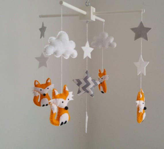 Renards Etoiles Et Nuages Creche Mobile Renard Bebe Mobile Etsy