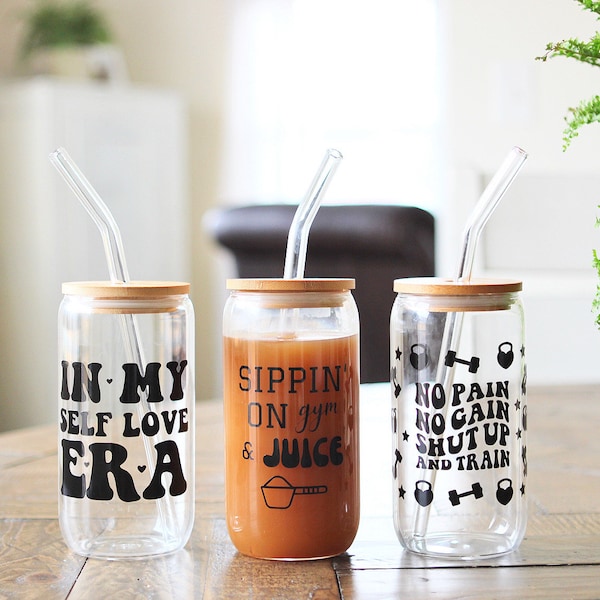 Workout Libbey Cup, Smoothie Glass, Protein Shake Cup, Motivational Cup, Workout Accessories, Gym Lover Glass Cup, Iced Coffee Cup,