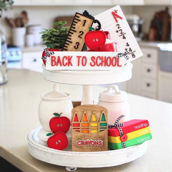 Back to School Tiered Tray Decor, Fall Tiered Tray, Homeschool Decor, Apple Decor, Farmhouse Decor, Teacher School Decor