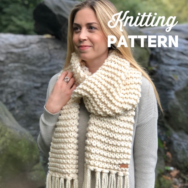 Knitting Pattern // Chunky Knit Scarf // Fringe Scarf // Beginner Knitting Pattern // Easy Knitting Pattern // CENTRAL PARK SCARF