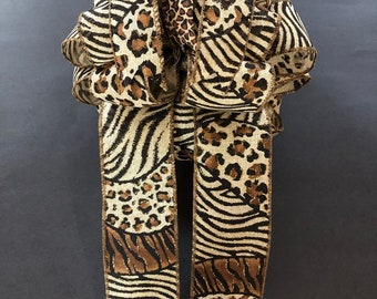 Animal Print Gift Bow for Gift Box, Gift Basket, Wreath, Door or Wall Hanging in Tiger and Cheetah Print - 7" x 14"