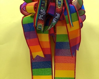 LGBT Gift Bow for Gift Box, Gift Basket, Wreath, Door or Wall Hanging in Rainbow Colors - 7" x 13"