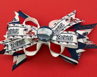 New England Patriots Inspired Stacked Hair Bow/Gift Bow