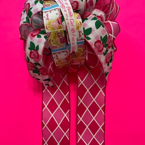 Barbie Gift Bow for Gift Box, Gift Basket, Wreath, Door or Wall Hanging in Pink and White - 7&quot;x15&quot;