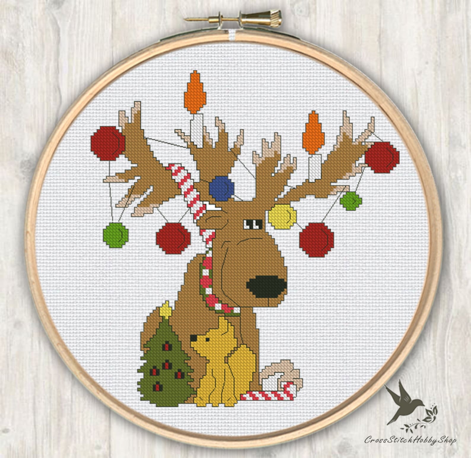 Christmas Cross Stitch Pattern Elk Reindeer Cute Needlecraft Etsy